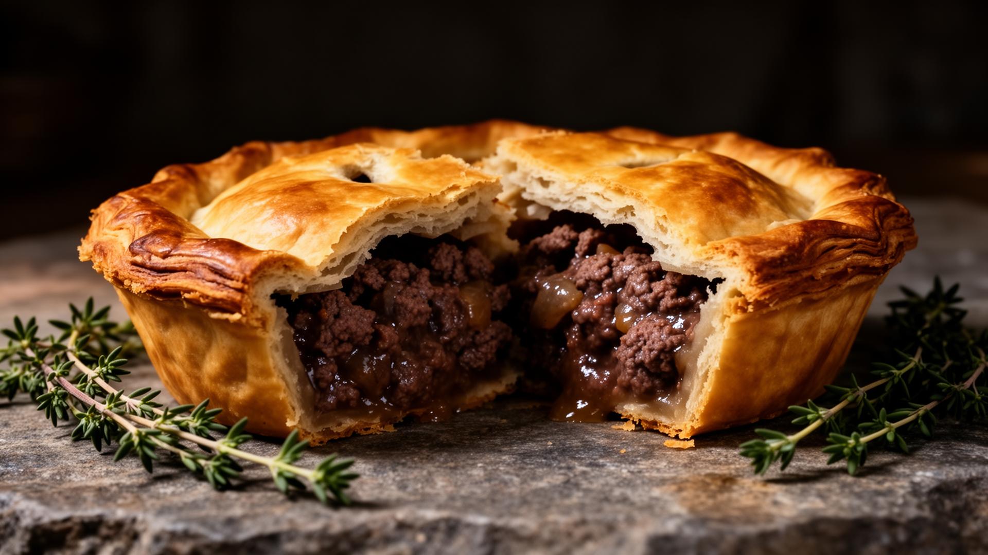 A VanDough Bone Broth Pie, cut open to reveal its filling