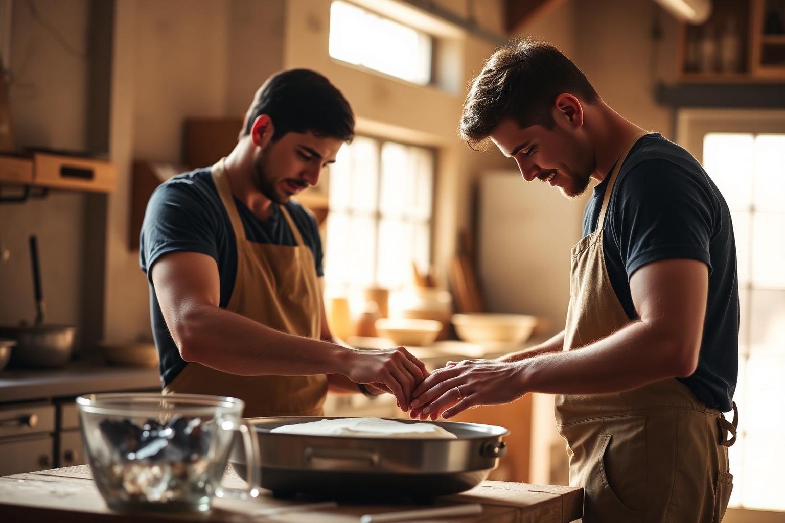Mentor coaching a young apprentice baker