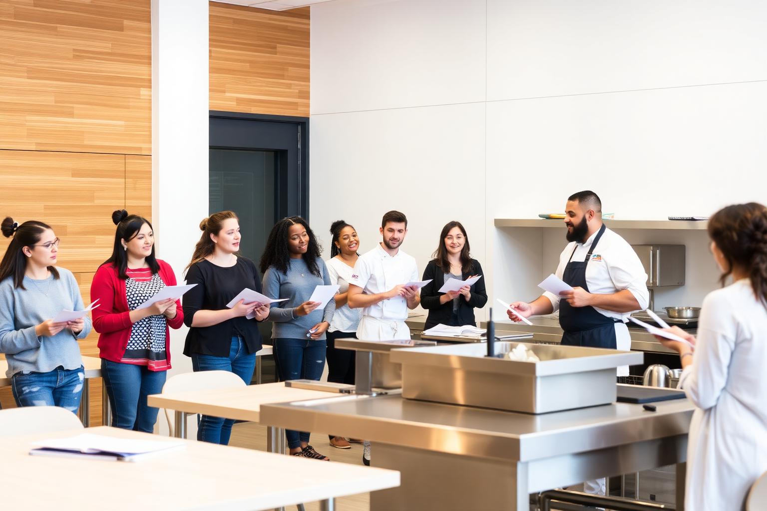 Modern training classroom with apprentices and instructor