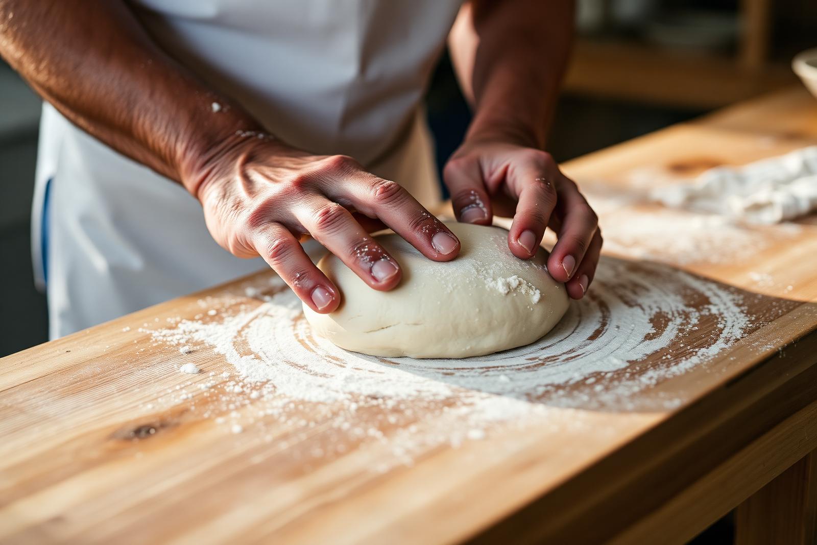 Hands working dough — craftsmanship at the centre